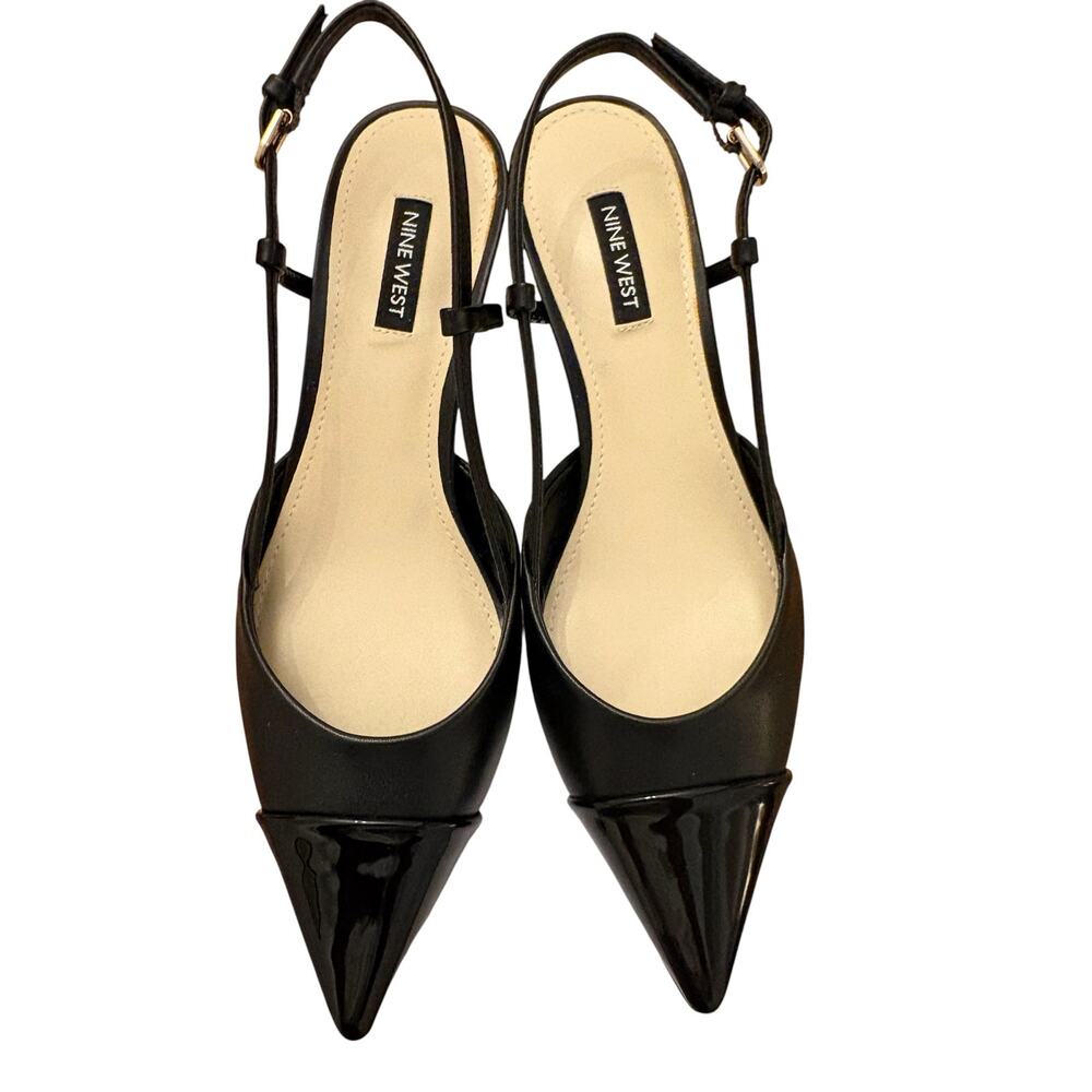 Nine West Women's Black Rizzy Slingback Kitten Faux Leather Heels 7.5 NEW - Picture 4 of 8